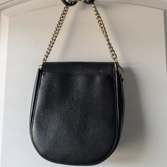 🖤EUC Bandolier Shay Genuine Pebble Leather Shoulder Mini Bag, Black & Gold - Picture 9 of 16